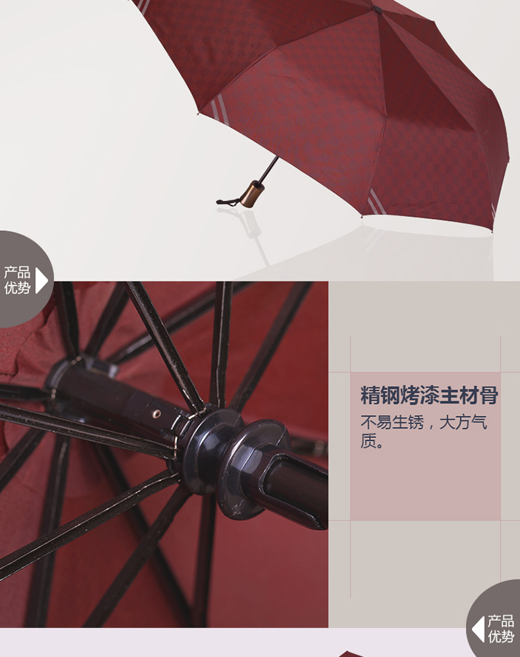 匠之心 全自动雨伞男女折叠加固钢骨英伦时尚清新创意晴雨两用伞 黑色