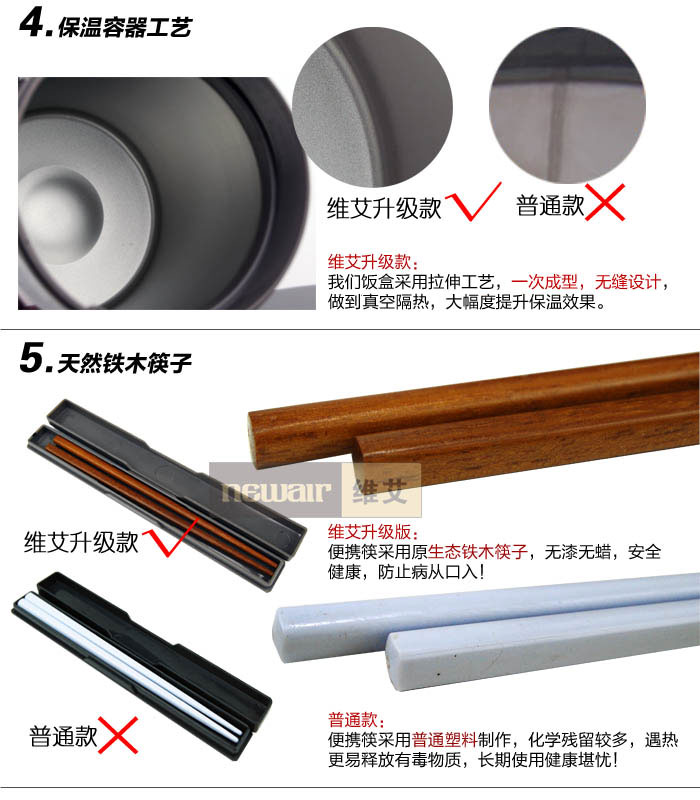 维艾 不锈钢双层真空保温饭盒保温桶便当盒内胆微波炉可用 X135 2L不锈钢色+袋子