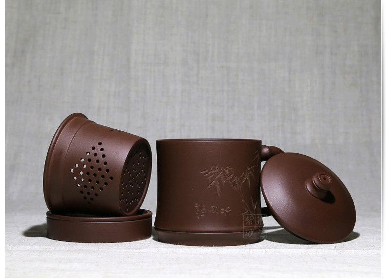 
                                        荆邑紫砂杯子茶杯大号水杯全手工男女功夫茶具茶杯套装紫砂茶壶宜兴礼品泡茶 清风竹叶                