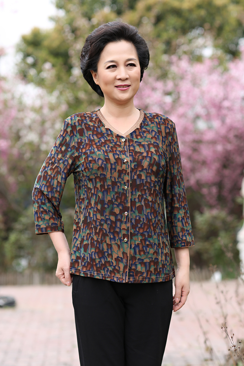 若男佳人老年人女装中老年女装夏装长袖奶奶装衬衫七分袖老太太夏款