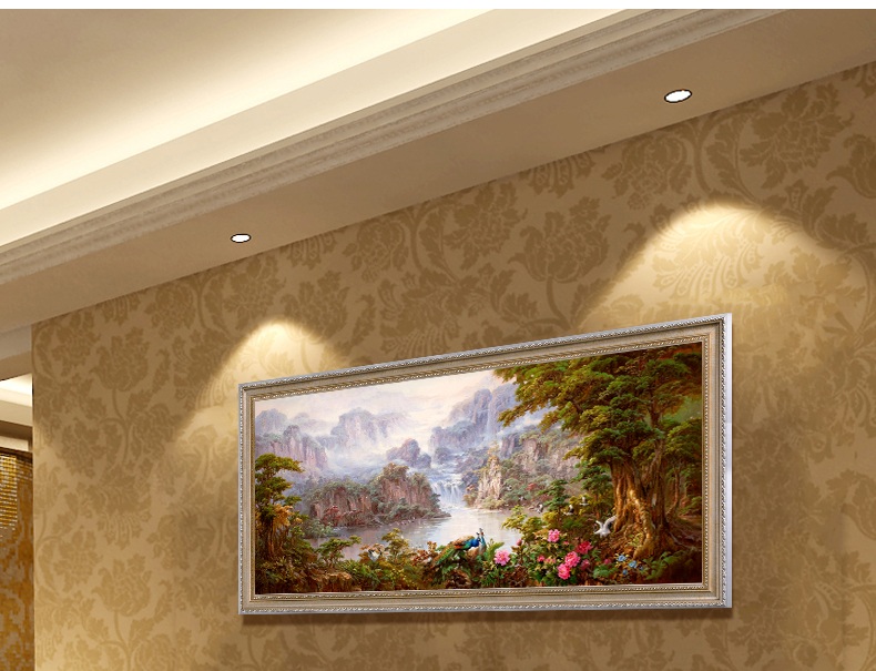 
                                        纵海艺术 办公室油画 聚财旺运 现代中式客厅沙发背景墙壁挂画 风景山水画 聚宝盆装饰画 标准款画框 80*160                
