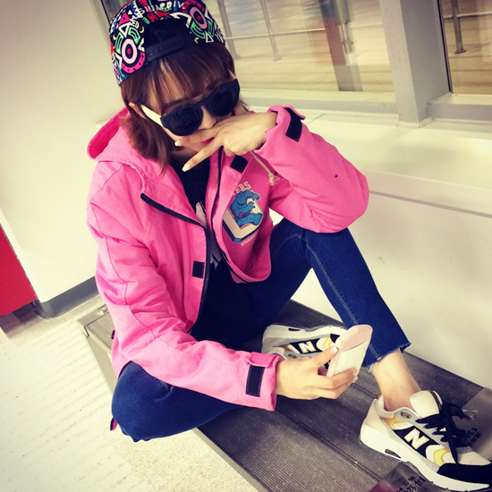 韩版怪兽大学宽松加厚棉服女中长款连帽冲锋棉衣外套冬学生FZ459 黑色 S