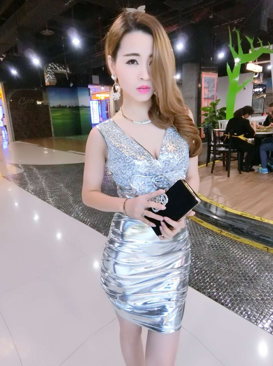 情娇婷2016夏季诱惑吊带裙子服酒吧ktv小姐技师亮片连衣裙包臀 黑色
