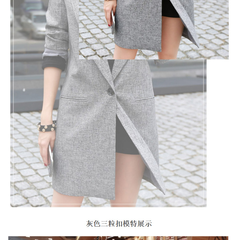 珑允2015秋装新款小西服休闲外套韩版中长款修身显瘦薄西装女 灰色 XL