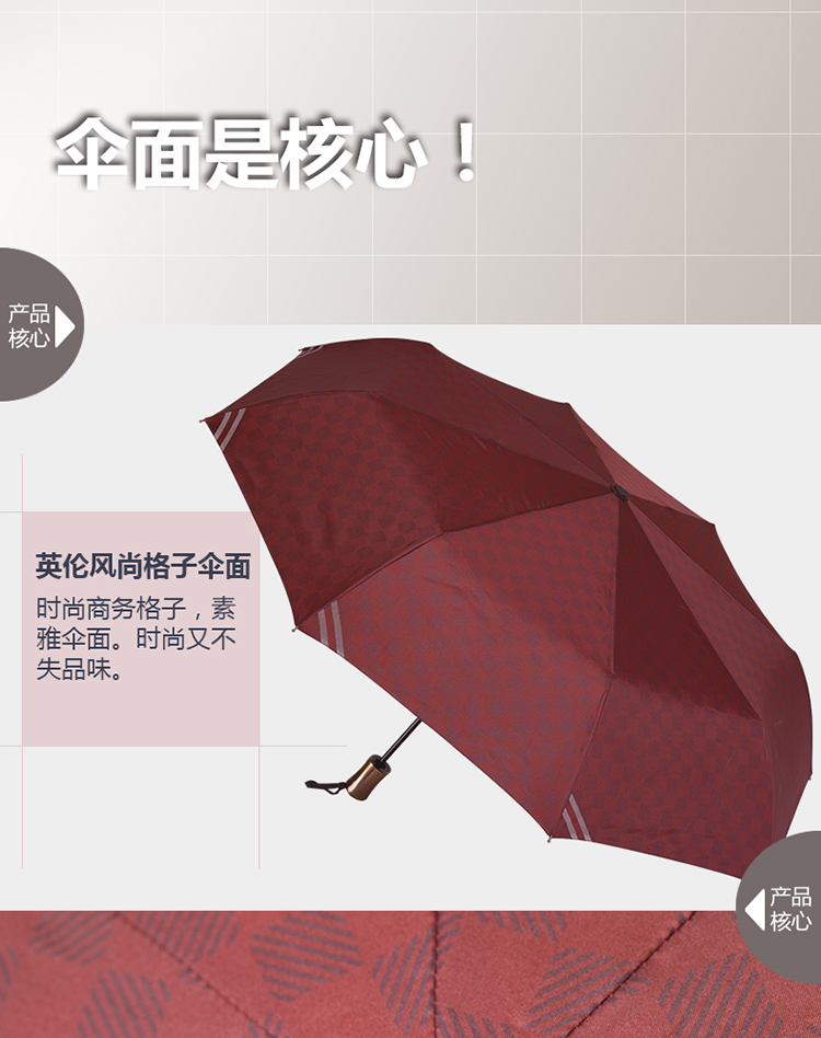 匠之心 全自动雨伞男女折叠加固钢骨英伦时尚清新创意晴雨两用伞 黑色