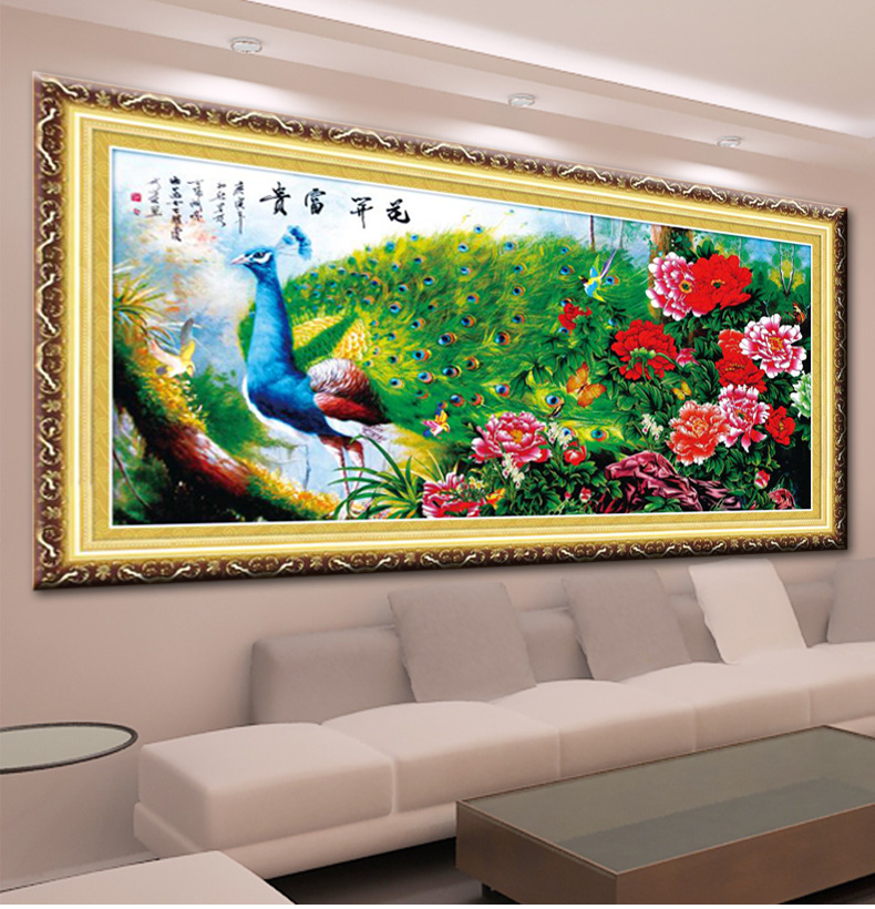 鸿胤皇室蒙娜丽莎十字绣孔雀开屏图花开富贵孔雀客厅十字绣画印花新款十字绣牡丹花系列画 YA435 长1.80米*宽0.80米