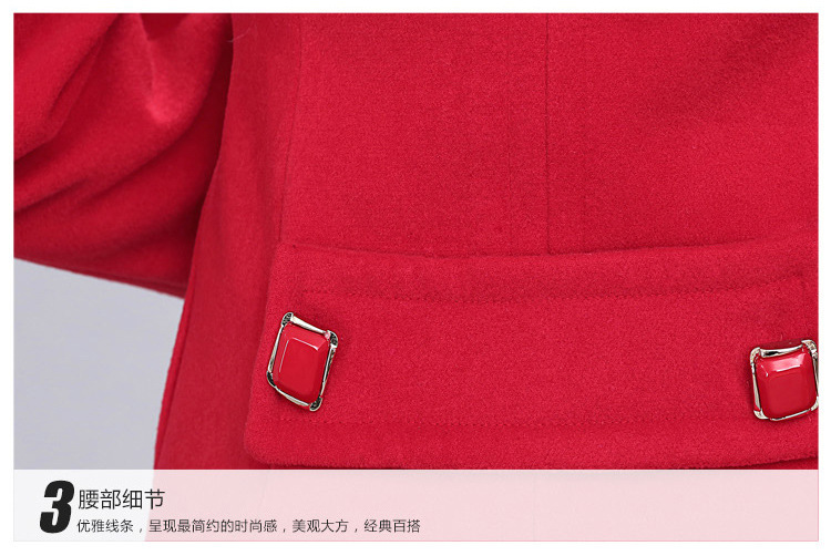 子茵衣舍2015冬季中长款毛呢外套时尚修身显瘦羊羔毛呢子风衣西装 粉色 XL