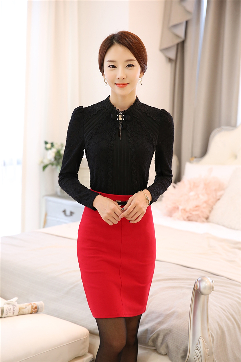 莎兰雅 2015秋冬新款女装包臀裙修身一步裙中长款职业裙594 红色 XL
