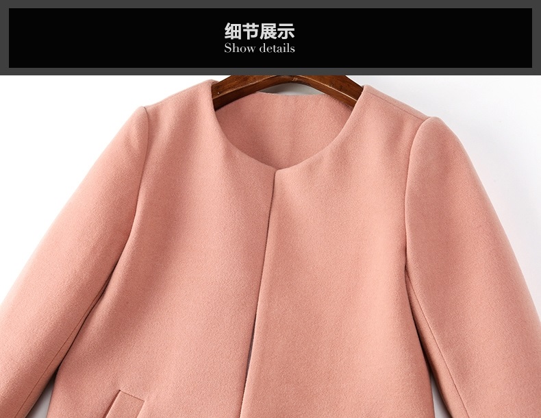 AMZI冬新款 欧美时尚 简约大牌净色气质大衣2015 深粉色 M
