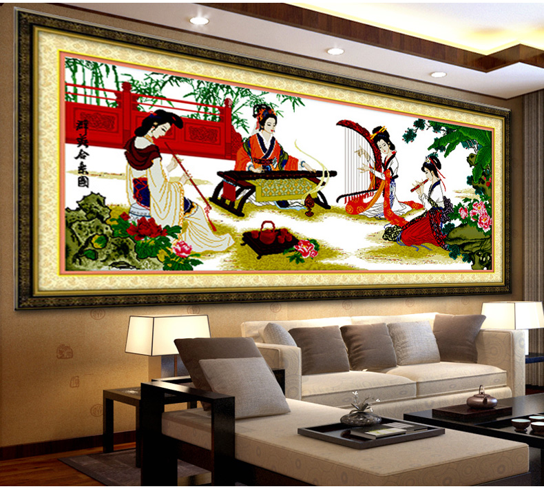 皇室蒙娜丽莎印花新款大幅四大美女十字绣客厅书房大画古代仕女人物系列满绣 皇室W1456 长1.65米*宽0.70米