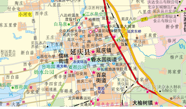 大比例尺地图表示延庆全县域内各级道路:高速,省道,乡道;各级行政区域