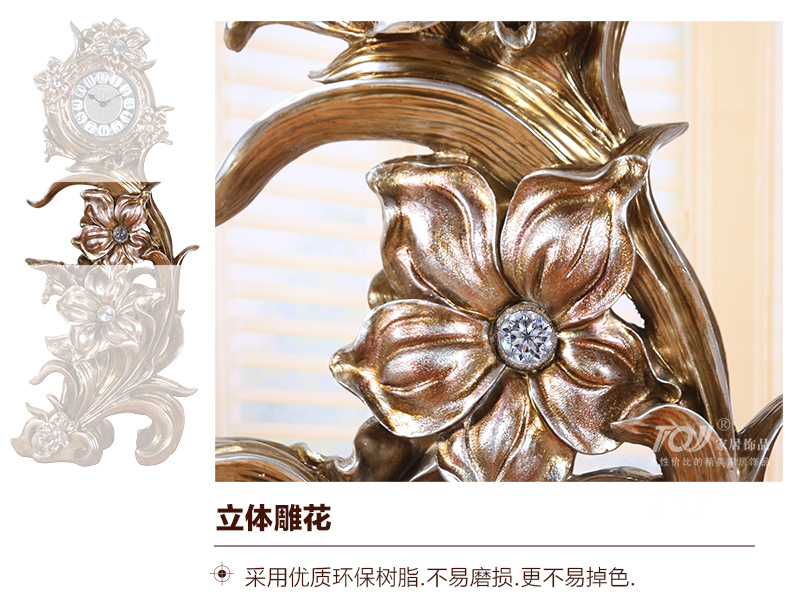 
                                                            丽盛（LISHENG）超大欧式仿古玫瑰花复古座钟摆件树脂摆钟客厅招财落地钟 图片色                