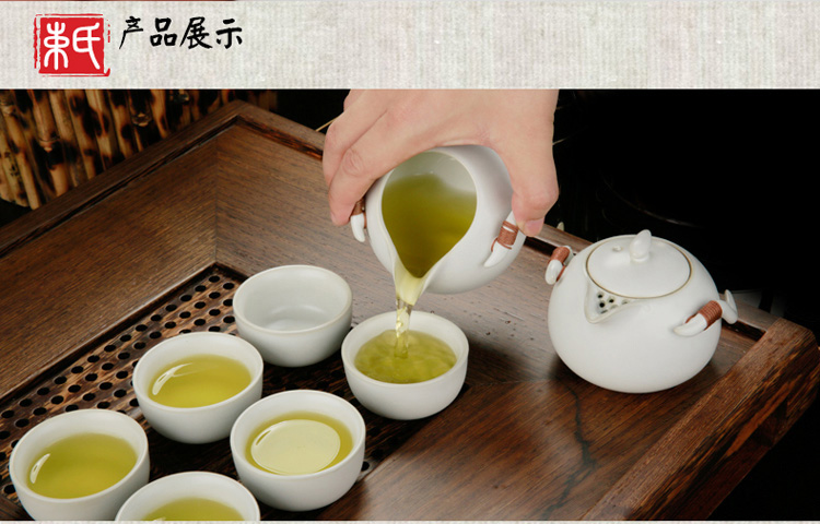 
                                        束氏 汝窑茶具套装 功夫茶具套装茶盘茶海茶具杯 茶具套装功夫茶 整套茶具 组合六 8头汝窑天青祥云黑檀大套组002783                