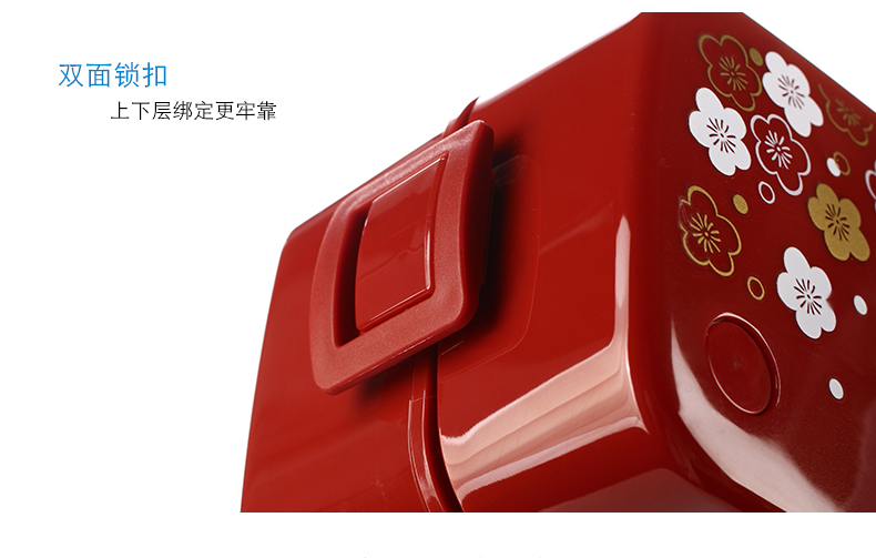 
                                        ASVEL双层饭盒便当盒 餐盒可微波炉男女式日式 月兔蓝色+日式提袋+餐具                