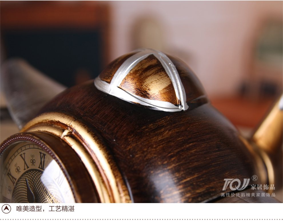 
                                                                                丽盛（LISHENG）欧式复古飞机座钟卧室坐钟床头小钟客厅装饰台面时钟表摆件 古铜色                