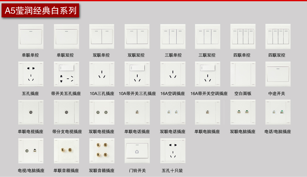 施耐德 开关插座面板 A5莹润系列 白色 五孔插