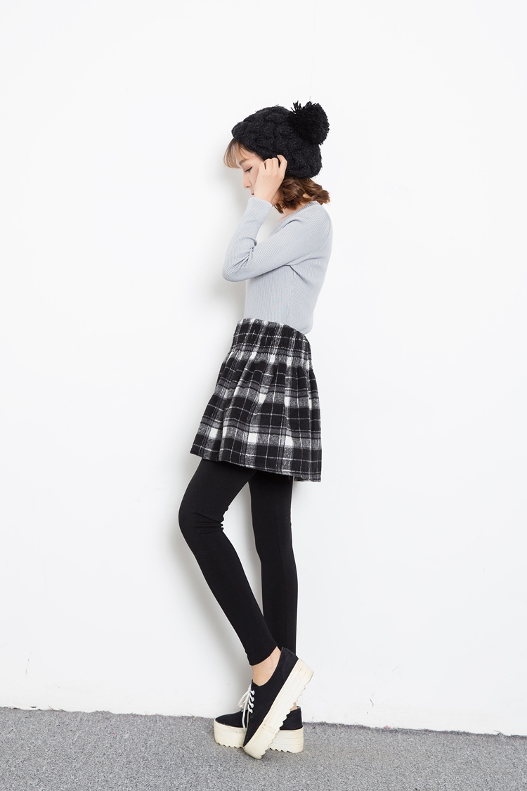 娇女坊  2015秋冬季新款假两件加绒加厚打底格子短裙修身紧身长裤裙裤女 红色 均码