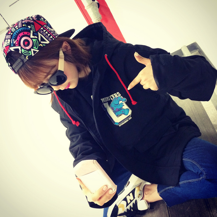 韩版怪兽大学宽松加厚棉服女中长款连帽冲锋棉衣外套冬学生FZ459 黑色 S