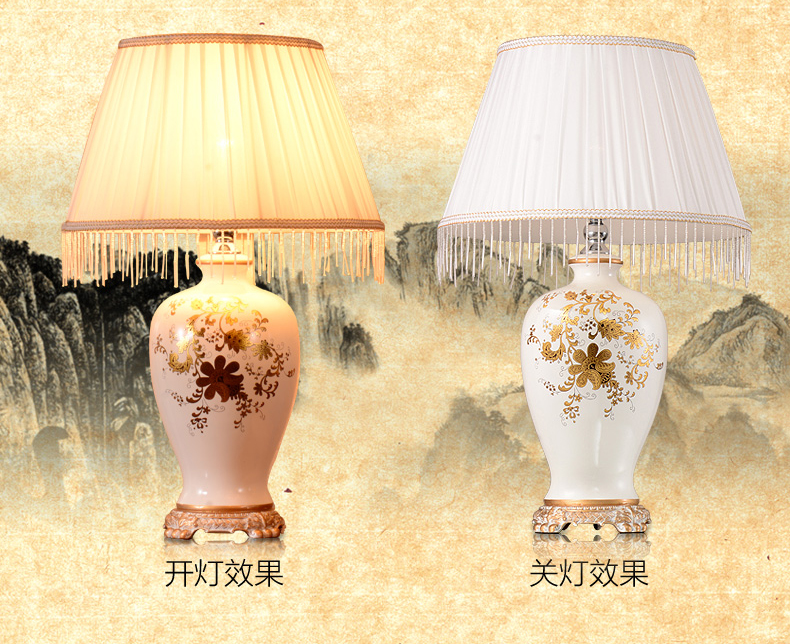 中式陶瓷台灯卧室床头灯 欧式手绘客厅台灯 婚庆田园装饰台灯 QC2004A