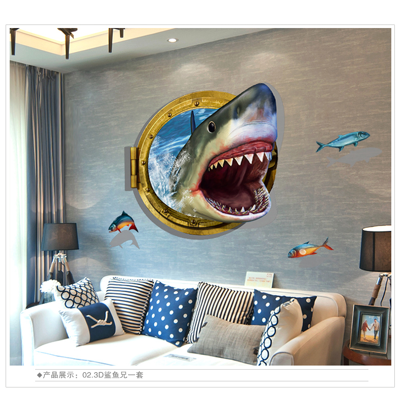 大流形墙贴  3D立体画视觉墙贴画墙壁客厅装饰沙发背景墙个性创意海洋海底贴纸 01 3D企鹅群. 特大