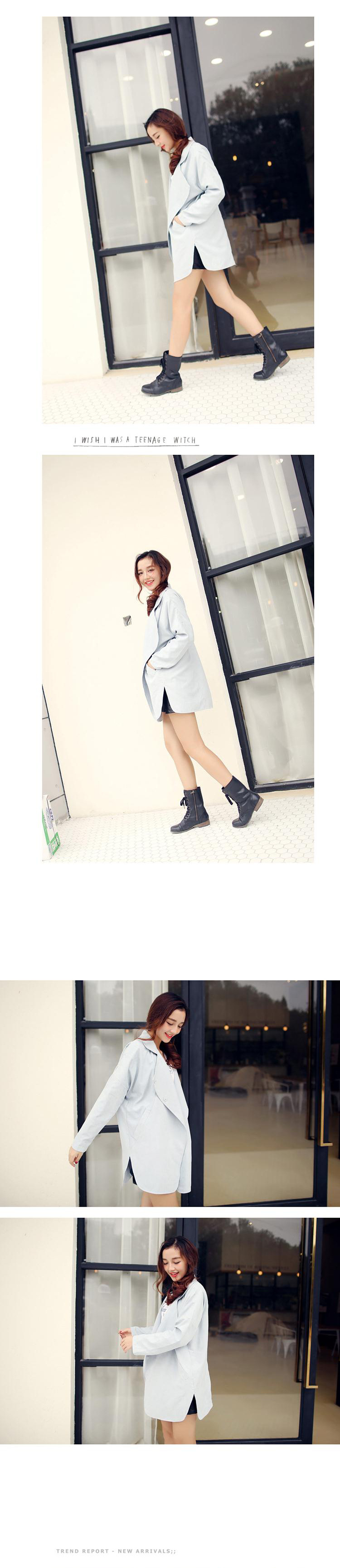 丹杰仕 风衣女2015年新款秋款韩版休闲宽松大码风衣外套 蓝色 均码