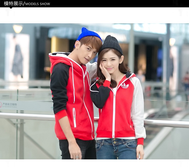 朵唯丽人 2015秋冬新款韩版抓绒三叶草带帽情侣装外套卫衣女  648 灰色拼接 男XL