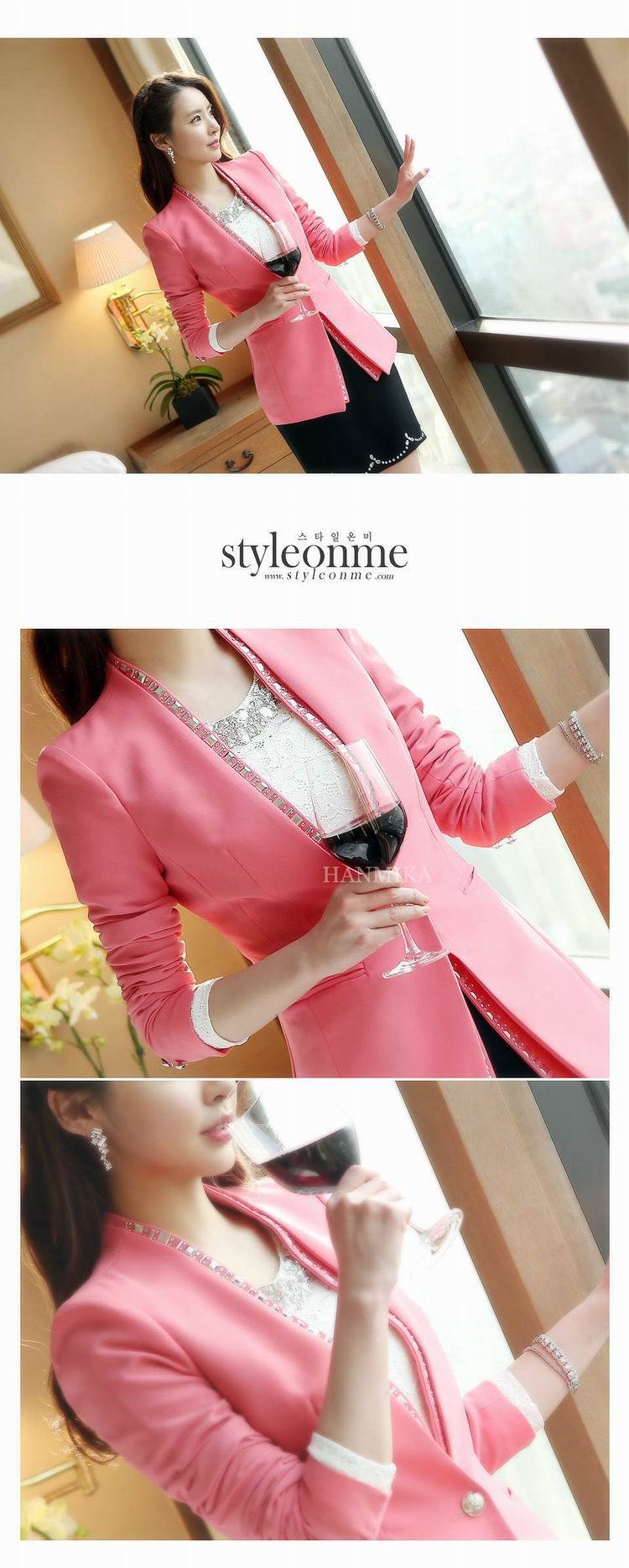 欧诗罗兰2014秋装女装新款OL气质小西装休闲韩版修身女士外套8853# 粉色 XL适合110-120