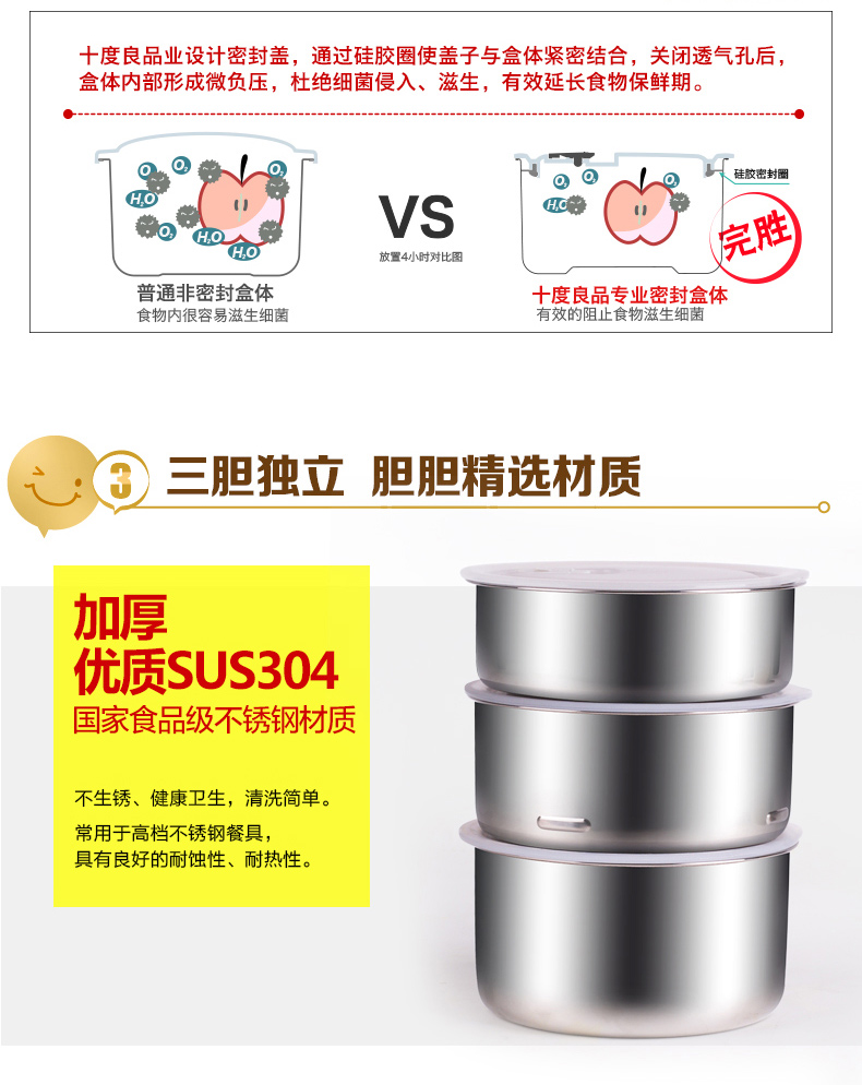 十度良品加热饭盒SD-909插电饭盒保温不锈钢内胆电热饭盒三层蒸煮