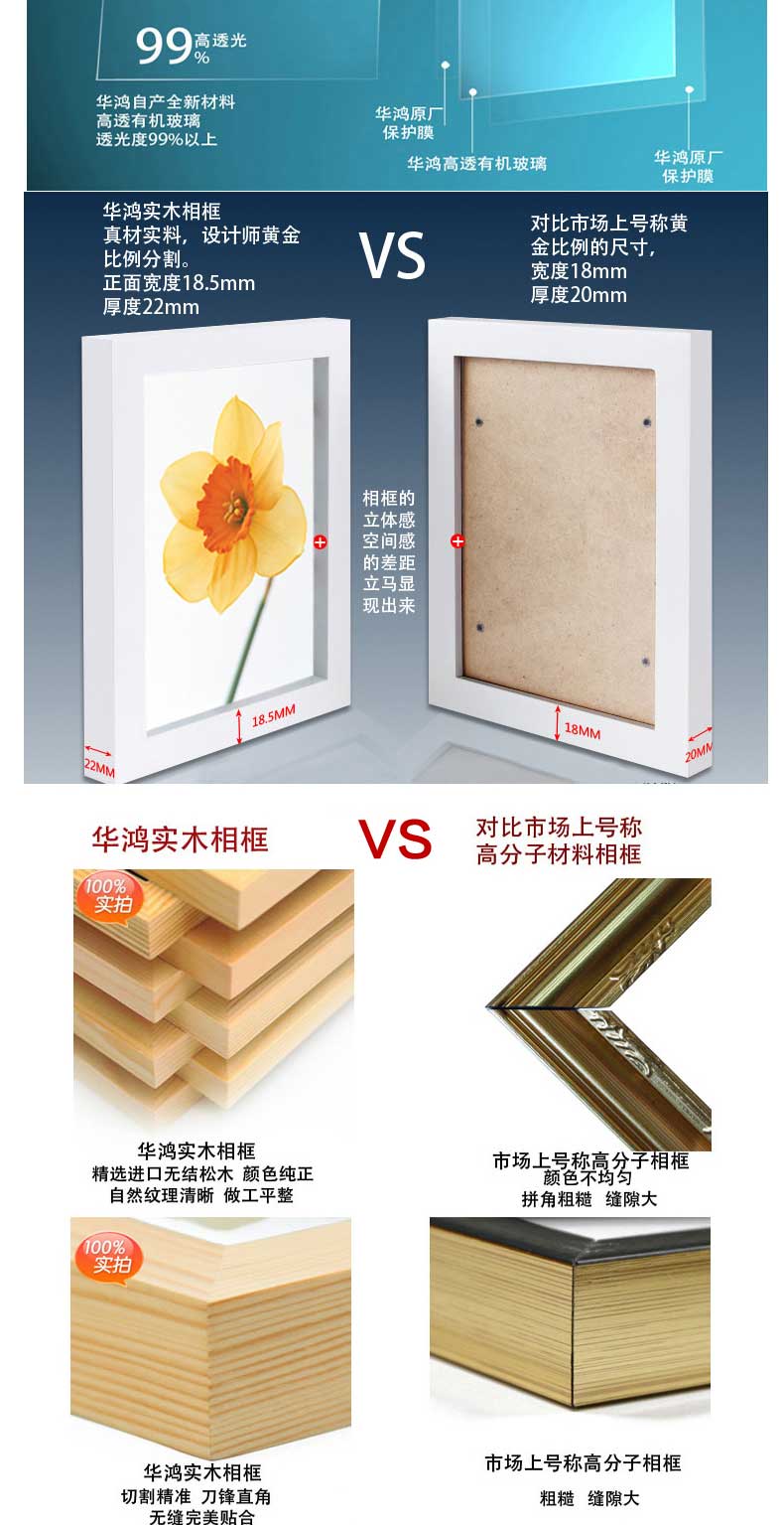 华鸿 实木照片墙 相框墙 客厅相片墙卧室创意挂墙相框组合小墙面 胡桃木色
