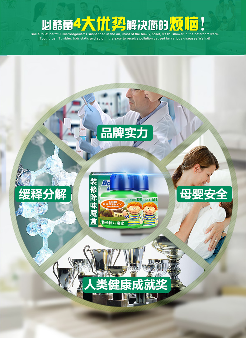 必酷蕾光触媒去除甲醛清除剂强力型捕捉空气净化剂新房装修除味剂 四盒装(60-90平方)送检测盒