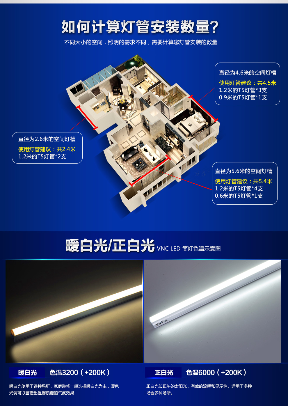 VNC led日光管T5一体化LED灯管 节能省电灯管带支架照明灯具 T5支架 0.9米(12W正白光)经济型