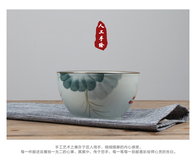 
                                        素珀 釉下彩手绘中国风水彩陶瓷餐具套装盘碗套装盘碟碗饭碗盘子碟子 水彩鱼荷饭碗4只                
