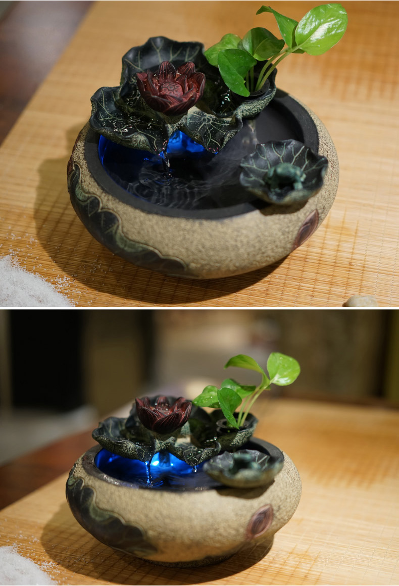 匠心坊 流水摆件办公桌客厅迷你水景喷泉风水轮夏荷