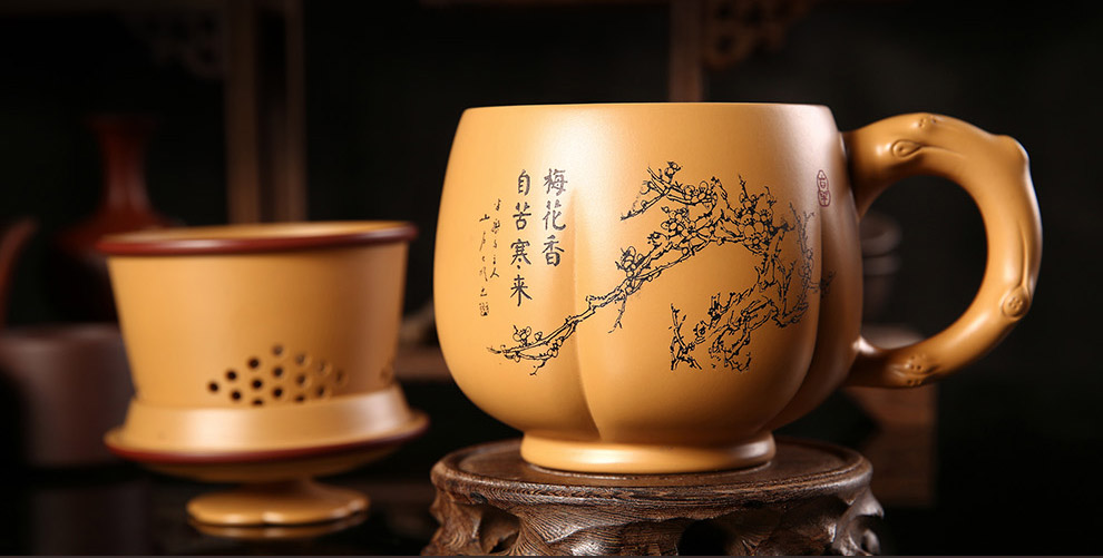 
                                                            尊壶 宜兴梅兰竹菊紫砂杯475ml 蟹黄泥三件杯紫砂茶杯泡茶杯紫砂盖杯带盖过滤 单色竹                