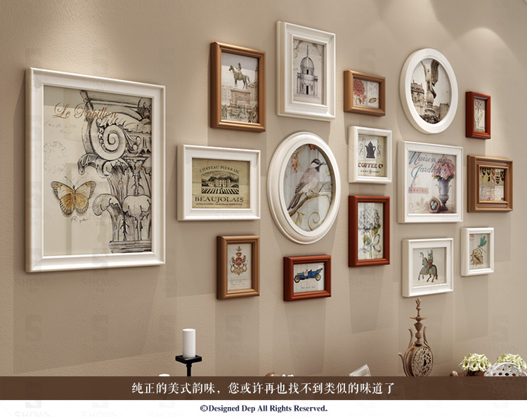 
                                        首玺 简欧餐厅照片墙地中海挂墙相框墙欧式小客厅创意相片墙W16 情迷地中海-蓝白框 整体尺寸170cmX78cm                