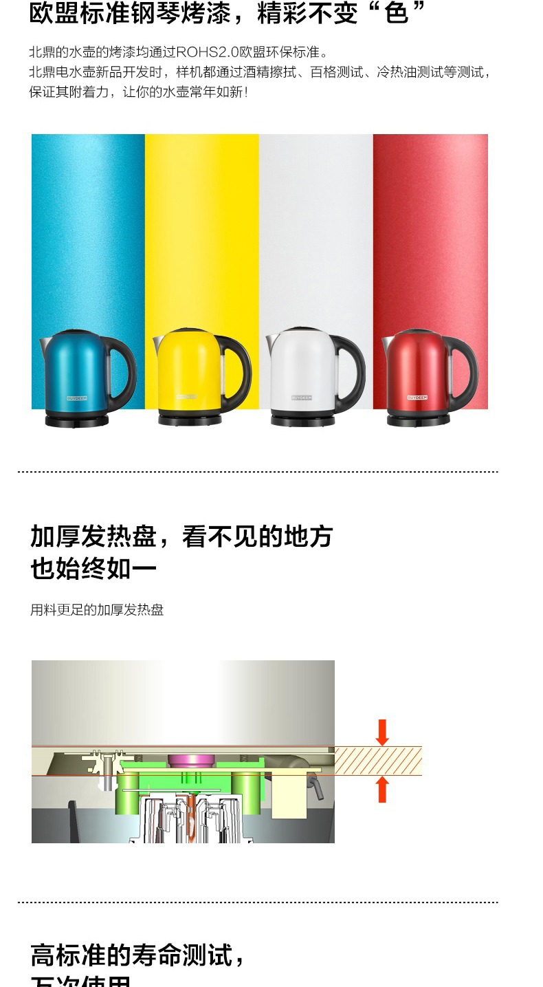 
                                        北鼎(BUYDEEM)304不锈钢电热水壶 调温数码水煲 K300 樱桃红【京东配送】                
