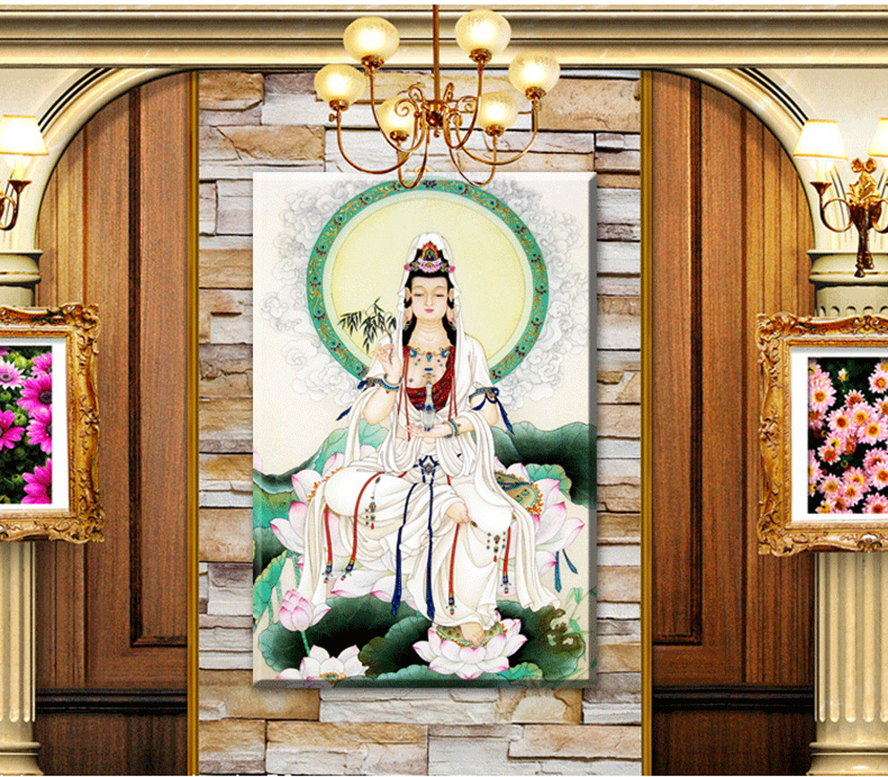 
                                        5d钻石画满钻观音菩萨钻石十字绣客厅新款玄关DIY装饰画西方三圣圆钻满钻钻石绣坐莲观音 5D炫彩实色圆钻 满钻 小版【53x84cm】                