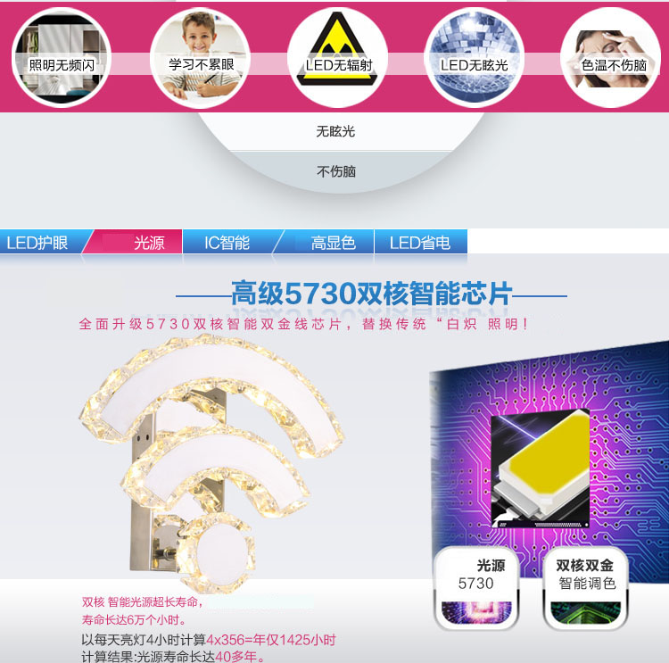 先强灯饰 客厅卧室过道创意wifi壁灯 MB5003 水晶不锈钢LED光源装饰灯 (B) 200*270*100mm
