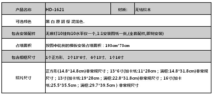 
                                        梓晨 实木照片墙 适合大气客厅 大尺寸相框创意组合相片墙HD-1621 白色送主图画芯                