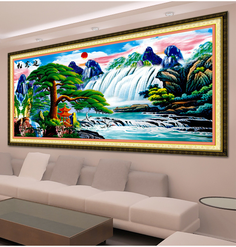 
                                        欧伦皇室钻石十字绣钻新款钻石画迎客松钻石绣贴钻画方钻大幅客厅山水风景画系列砖石秀水钻画 Z234迎客松 尺寸长约134cm宽约65cm                