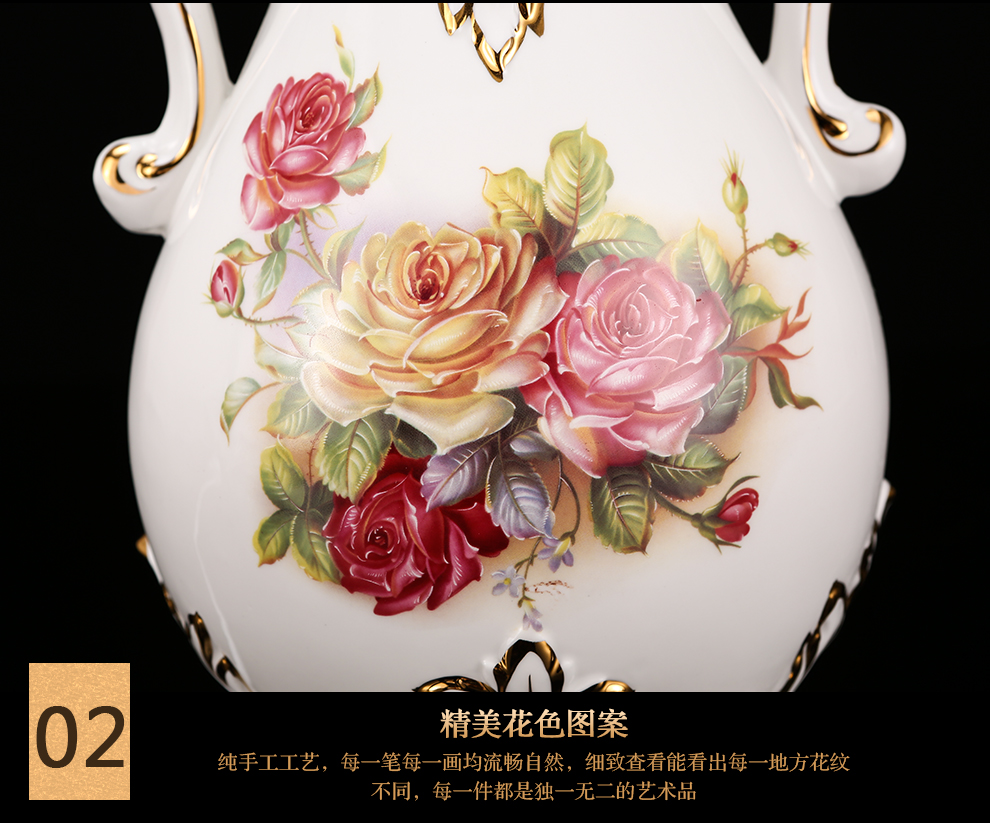 
                                        铂爵皇瓷 家居客厅装饰摆件欧式台灯卧室床头灯创意奢华装饰台灯 67CM高 按钮开关                