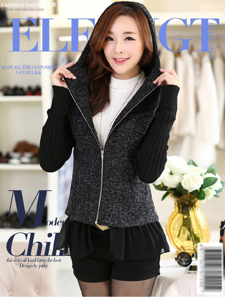 E·P茵芭兰2015秋装女装新款韩版潮流气质修身拼毛呢外套YS339 浅灰色 S