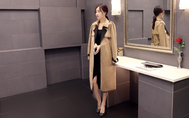 佳衣名品 2015韩版女士气质中长款修身显瘦薄鹿皮绒风衣女外套潮 F6565 红 L