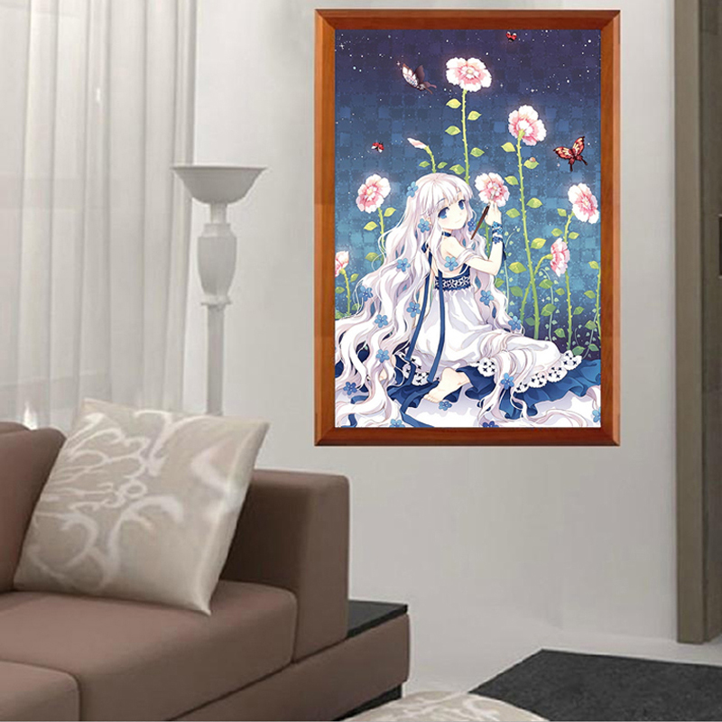 钻石画新款卡通人物荷花仙子 卧室钻石绣贴画儿童房客厅满钻方钻 钻石画方钻满钻40*60厘米