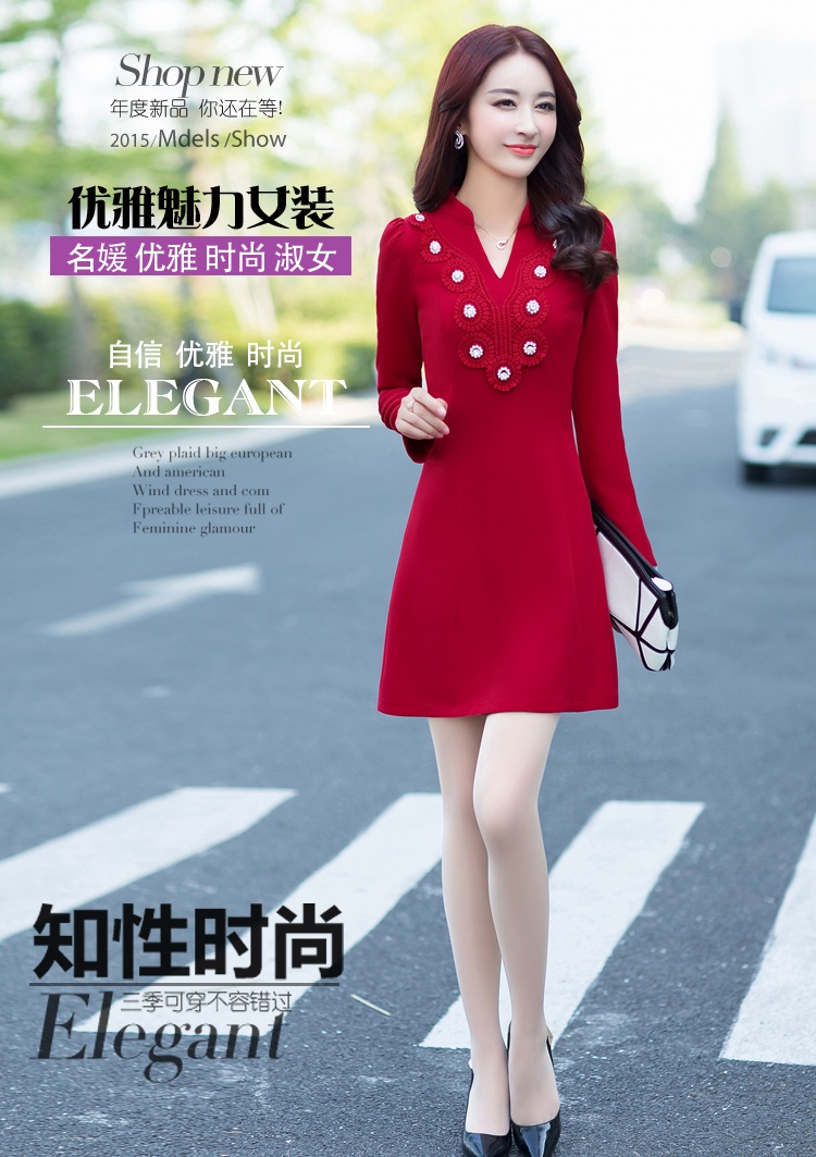 佳衣名品 2015秋季新款时尚韩版修身时尚长袖拼接A字中裙潮 Q6256 蓝色 XL
