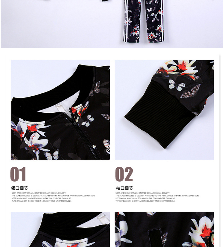 2015秋装休闲时尚圆领蝴蝶印花卫衣两件套 黑色 XXL