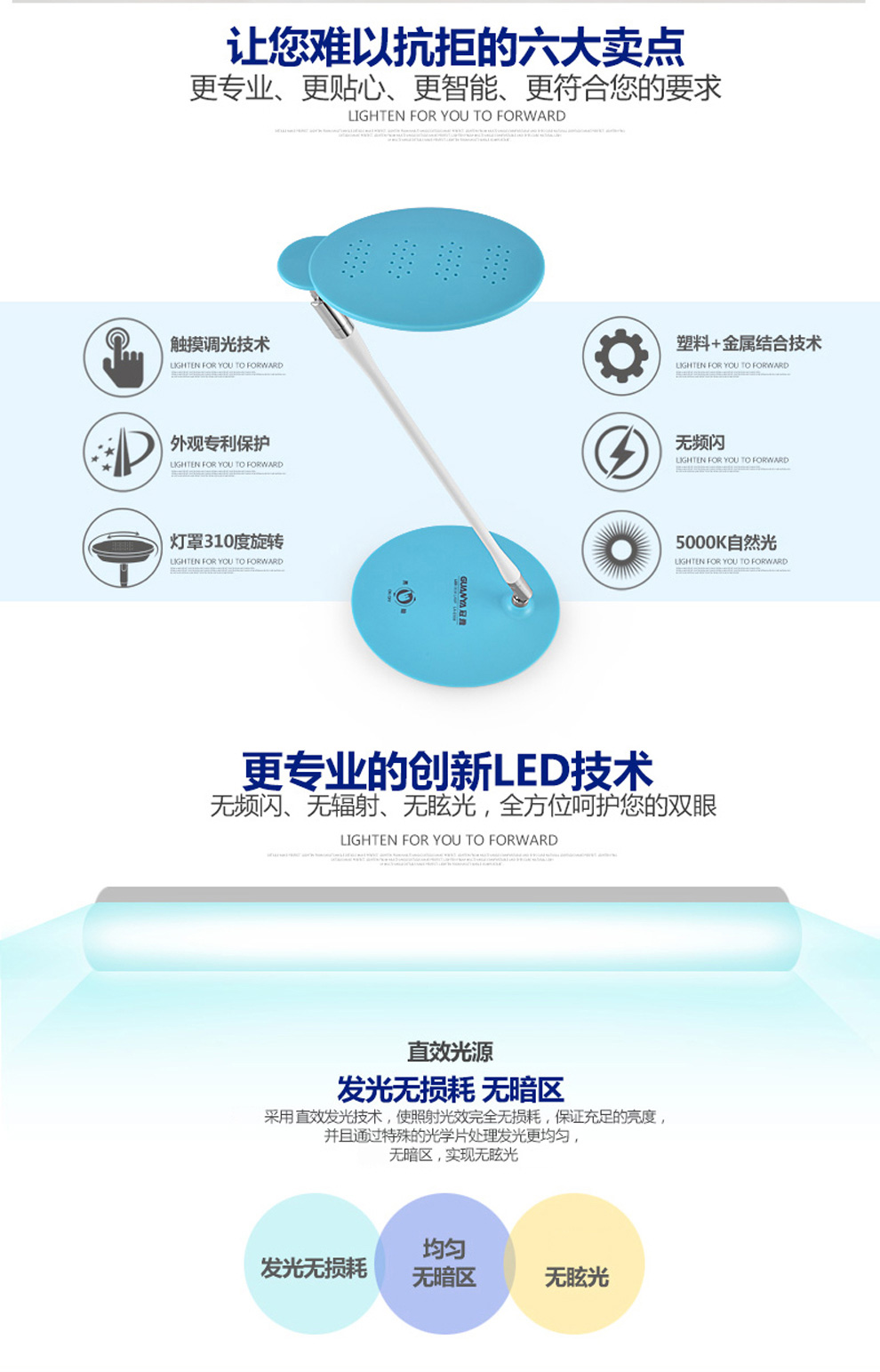 冠雅LED护眼灯阅读学习可调光小台灯现代简约触摸节能护目直流台灯 ME系列 E508白色
