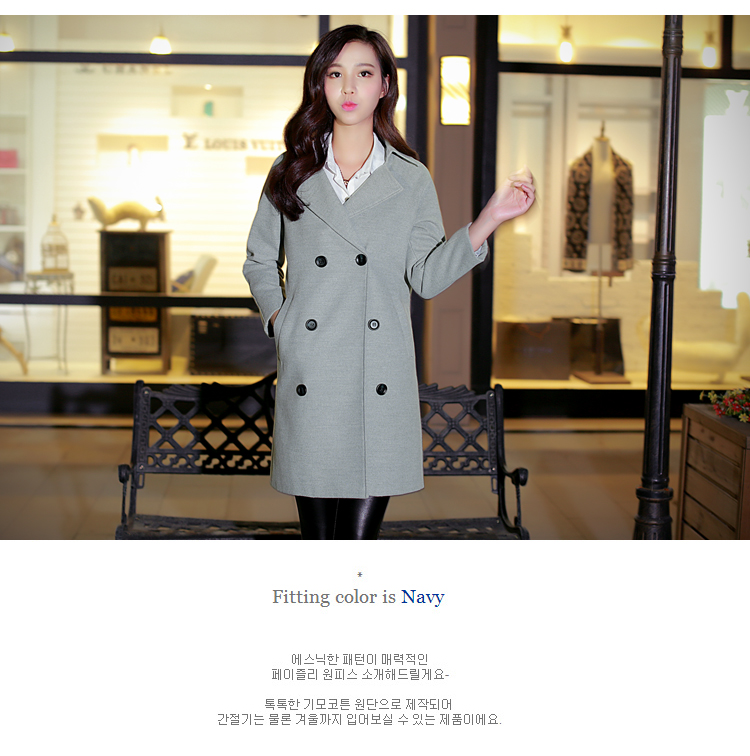 
                                        柒赛文  2015秋冬新品欧美毛呢大衣外套女中长款呢子大衣修身款 灰色 M                
