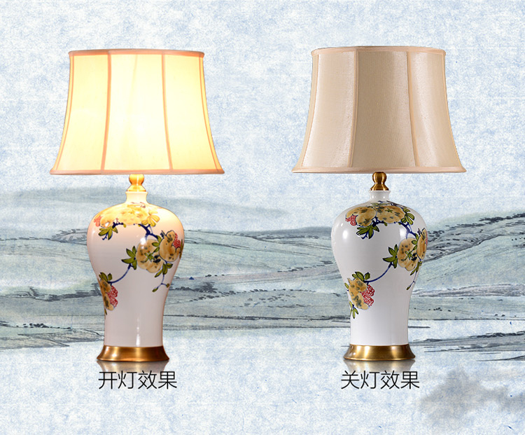 中式陶瓷台灯卧室床头灯 美式客厅台灯 手绘写意画婚庆装饰台灯 笑口常开