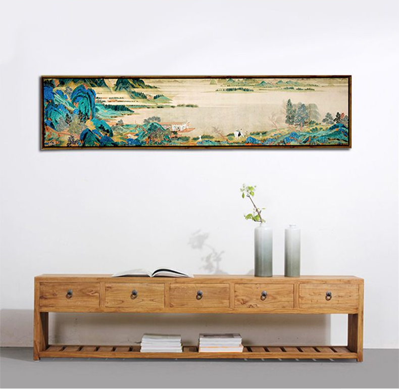 梦雅莉 卧室中式床头画现代简约卧室背景墙单幅横幅挂画装饰画 浔阳送别图 黑色外框138*33cm